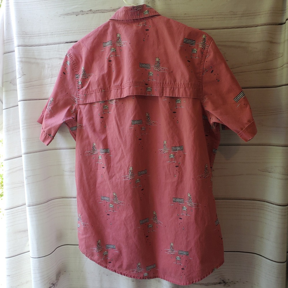 Izod Saltwater Performance vented Mens Small Salmon Pink BeachPrintFishing Shirt - Picture 6 of 8